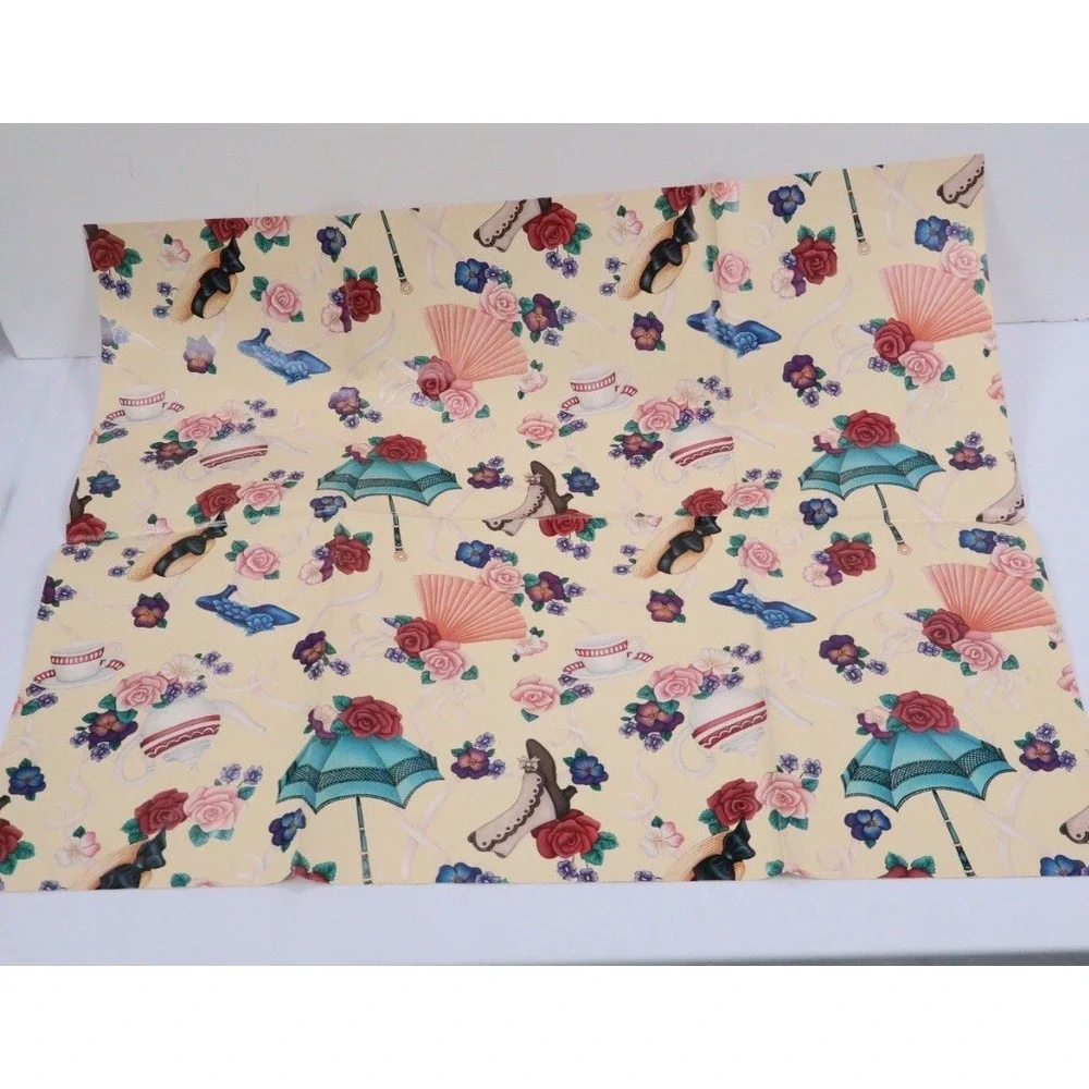 VTG Floral Gift Wrap NOS Cottage Core Tea Party 90s USA Uncut 4 Sheets